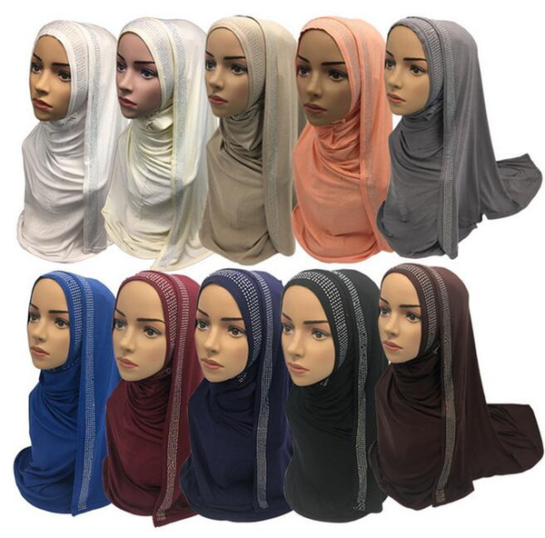 Multi-color four seasons vintage 75*170cm modal cotton Middle Eastern women's scarf Diamond-studded cotton striped solid color veil long m1