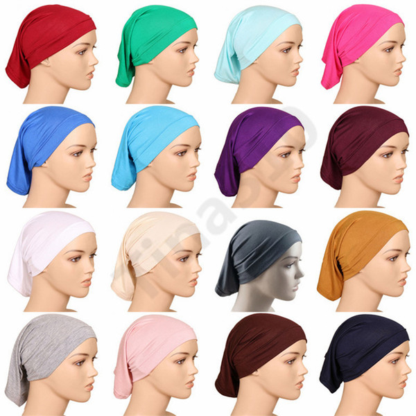 Muslim Women Cover Inner Hijab Scarves Woman Solid Color Plain Underscarf Cap Scarf 20 Colors Mercerized Cotton Ladies Caps 100pcs T1C390