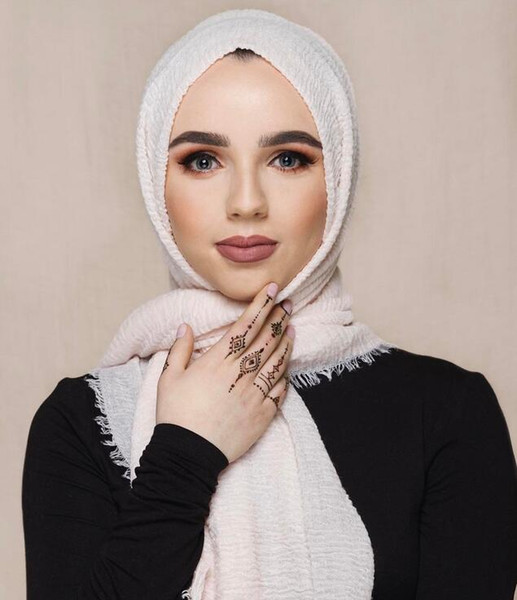 Multi-color monochrome crease cotton and linen scarf 180-100 extra long Muslim ladies ring velvet hooded scarf m2