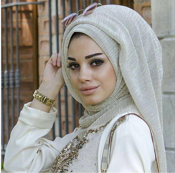 200*75cm Brand Shimmer Chiffon Women Scarf Lady Muslim Hijabs Sunscreen Beach Head Wraps Pashmina Crinkle Shawl Long Veils Islamic Headscarf