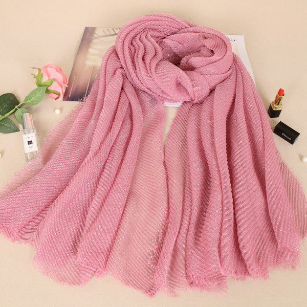 Silver glitter Cotton solid scarf women wrinkle shimmer shawl crumple scarves muslim glitter shawls arab hijabs shinny BS465