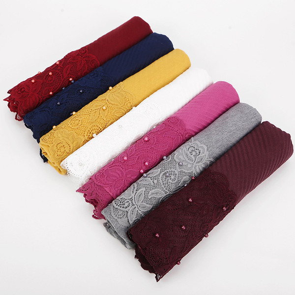 Women Maxi Hijabs Shawls Oversize Islamic Head Wraps Soft Long Muslim Frayed Crepe Premium Cotton Pearls Plain Hijab Scarf Head Wraps