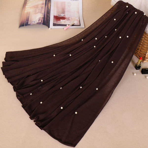 Jersey pearl shawl infinity cotton beads scarves polyester muslim hijab pure color head popular scarf shawls YW63