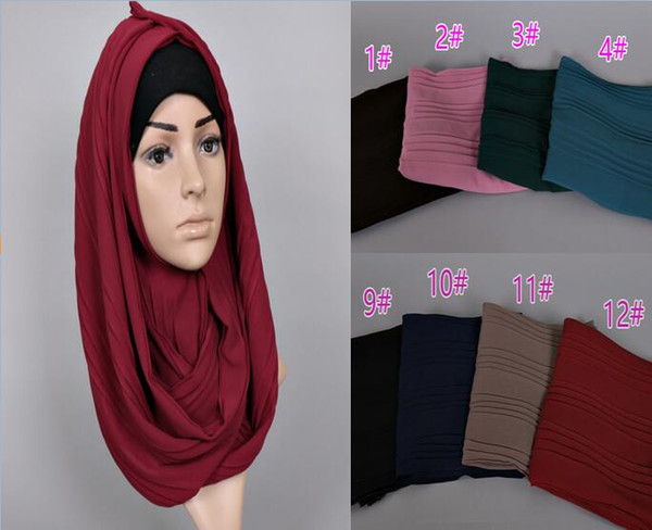 women bubble chiffon plain scarf wrinkle strip shawls new design spring muslim hijab headband wrap shawl ladies scarf/scarves YW24