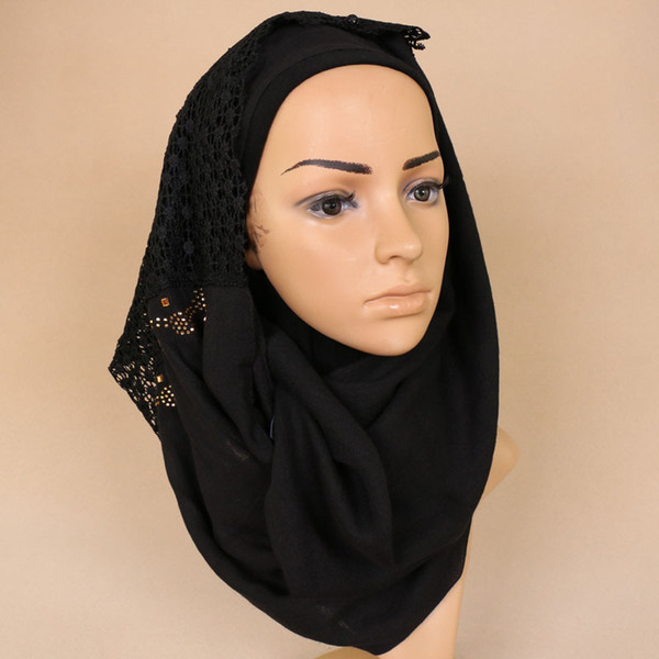 Lace Diamond Shawls new design Islamic soft cotton hijabs muslim black scarves/scarf women High Quality 190*70cm