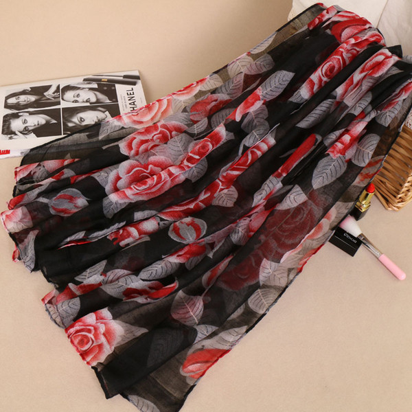 Women Printing Floral Shawls Fashion Long Soft Season Headband Head Wrap Muslim Hijab Black Scarves/Scarf 6Colors