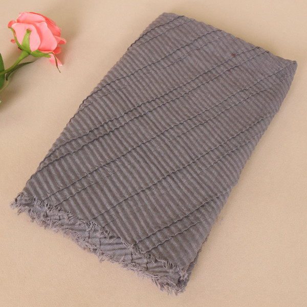 Large size cotton shawls fringe crumple hijab spring wrinkle scarves/scarf women soft cotton pleat stripe stole BS460