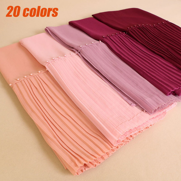 Patchwork special Bubble Chiffon Shawls Summer Solid Color Pearl Scarf Islam Wrap Muslim Hijab Scarves NEW DESIGN YW53