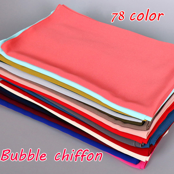 78 Color Muslim Women Hijab Scarves 2018 High-quality Solid Color Ethnic Pearl Chiffon Bubble Scarf Head Wraps Beach Shawl Pashmian 180*75cm