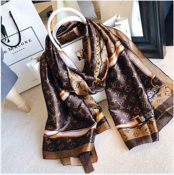 Luxury Brand Silk scarf for Women 2018 New Designer Hemming Long Scarves Shawls Wrap With Tag 180x90Cm Shawls Collar Headbands gift B001