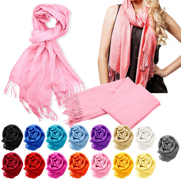 Cheap wholesale Pashmina Cashmere Silk Solid Shawl Wrap Unisex Long Range Scarf Women's Girls Ladies Scarf Pure 40 Color