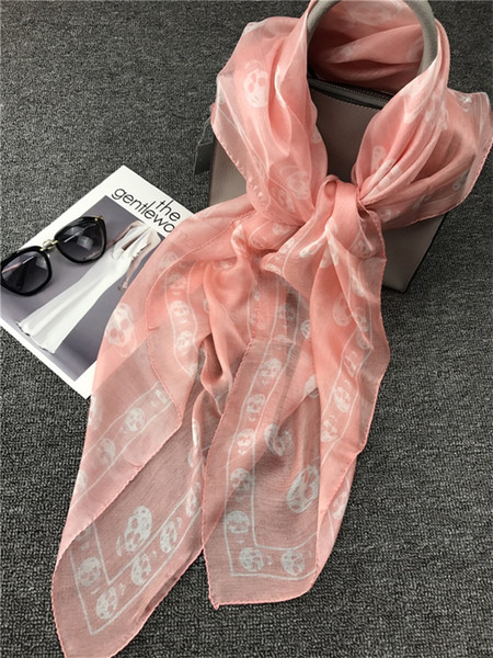 High End Brand Design Scarf Fashion Women Imitated Silk Skull Mutil Color Scarves Lady Outdoor Seaside Beach Sunscreen Shawl 17rc Y