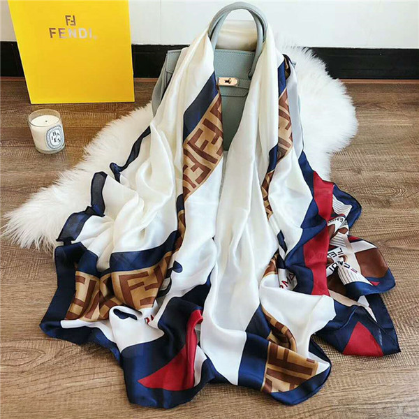 Wholesale -2019 fashion bandanna luxury plaid silk scarf women's brand silk scarf women's shawl printed hijab