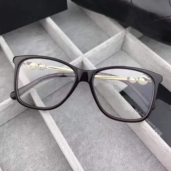 Eleglant female pearl-decorated eyewear frame HC3330 54-14-150 imported plank frame for prescription glasses full-set case