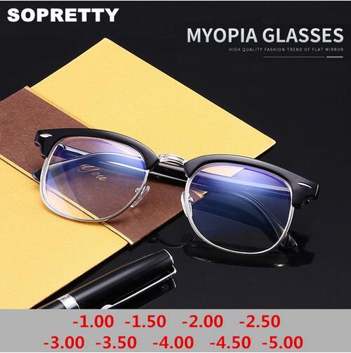 -1.0 -1.5 -2.0 -2.5 -3.0 -3.5 ~-5.0 Myopia Memory Optical Glasses Half Frame Finished Eyewear Men Women Shortsighted Eyeglasses