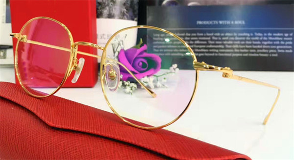 Fashion designer glasses frame 18k metal round retro optical glasses transparent flat lens with original box EYP00005