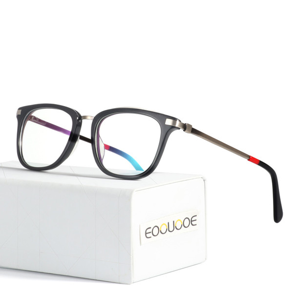 EOOUOOE Square Men Optical Glasses Retro Design Metal Acetate Prescription Lens Gafas Myopia Oculos De Grau Male Glasses Frame