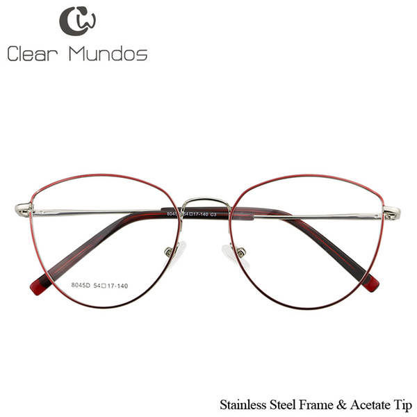 CLEAR MUNDOS Metal Glasses Acetate Tip Man Glasses Flex Optical Frames Double Color Eyeware Non-Myopia Eyeglasses for 8045D