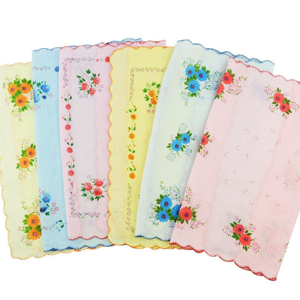 12 pcs 100% Cotton Flower Print Vintage Women Handkerchiefs Quadrate Hankies