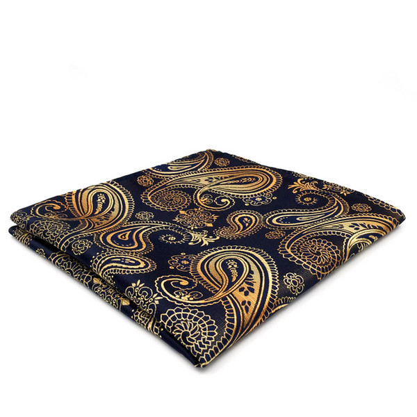 UH10 Paisley Black Gold Pocket Square Mens Ties Silk Jacquard Woven Hankies Suit Gift