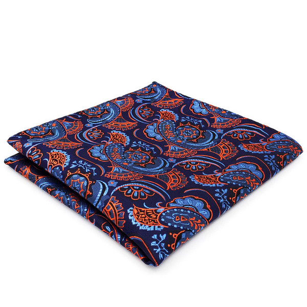 CH13 Navy Orange Abstract Paisley Silk Mens Pocket Square Fashion Wedding Hanky Classic Dress Accessory Handkerchief