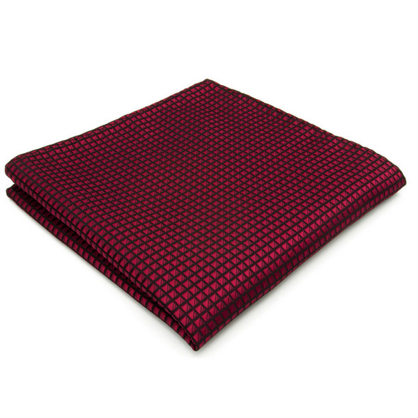 UH25 Solid Checked Burgundy Crimson Red Black Handkerchiefs Neckties Silk Hanky Pocket Square Silk Big Size Wedding