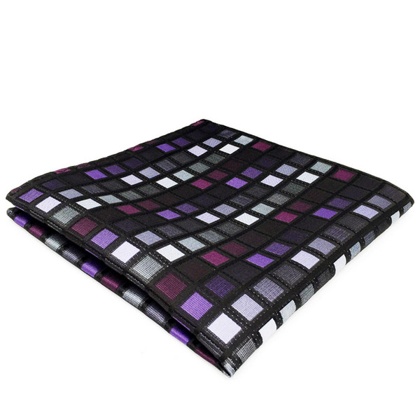 DH2 Purple Checkes Mens Pocket Square Classic Silk Handkerchief Wedding Fashion Hanky