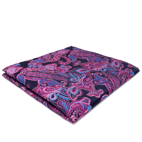 QH15 Paisley Blue Pink Pocket Square Mens Neckties Jacquard Woven Handkerchief Hanky