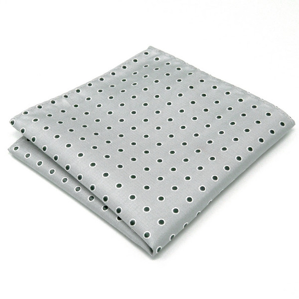 AH21 Light Gray Black Polka Dots Mens Pocket Square Silk Fashion Hanky Classic Dress Handkerchief