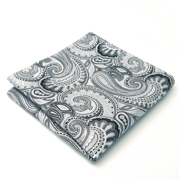 KH7 Handkerchief Grey Black Paisley Pocket Square Mens Neckties Jacquard Woven Hanky