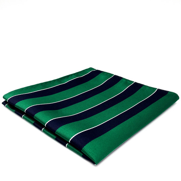 YH27 Navy Green Striped Hanky Silk Classic Pocket Square