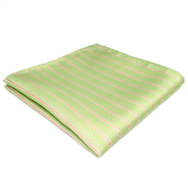 DH19 Light Green Striped Mens Pocket Square Silk Fashion Novelty Handkerchief Groom Dress Hanky