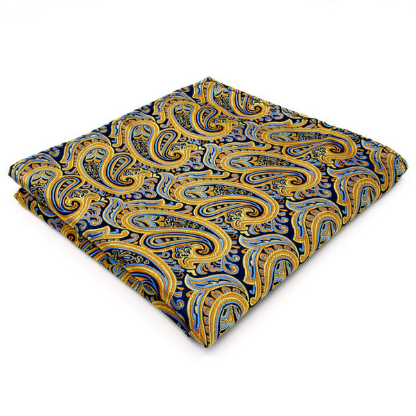 UH13 Paisley Blue Yellow Pink Handkerchiefs Neckties Silk Hanky Pocket Square Silk Big Size Wedding