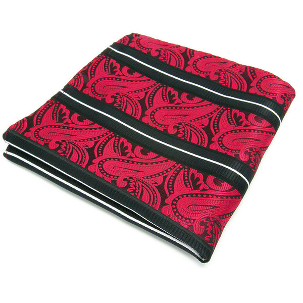 JH8 Paisley Red Black Handkerchief Pocket Square Mens Neckties Jacquard Woven Hanky