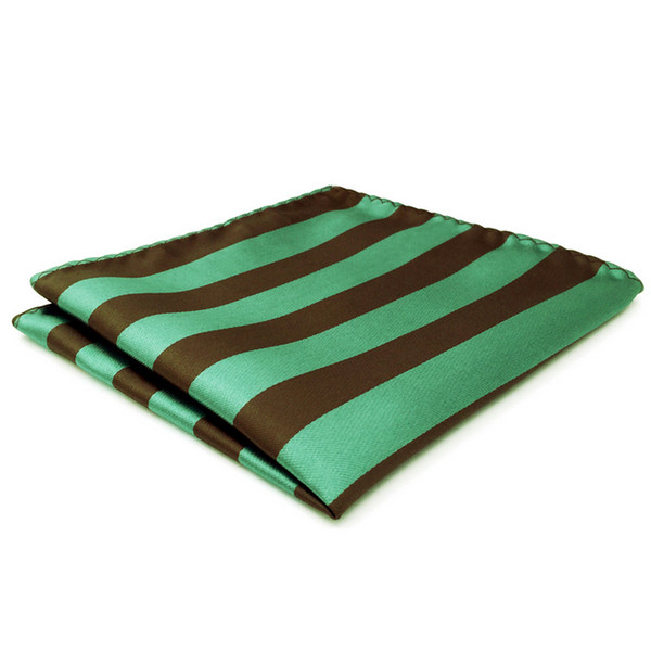 CH27 Green Brown Striped Silk Mens Pocket Square Fashion Classic Handkerchief Dress Novelty Accessory Hanky