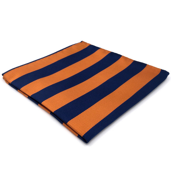 EH27 Navy Orange Striped Silk Mens Pocket Square Wedding Dress Handkerchief Brand New Classic Hanky