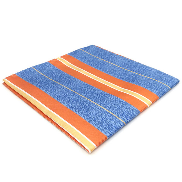 EH37 Orange Azure Striped Silk Mens Pocket Square Dress Classic Handkerchief Fashion Groom Accessory Hanky