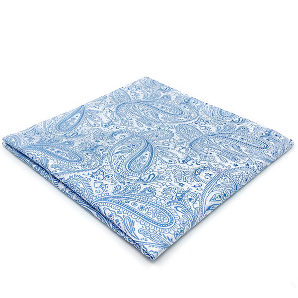 EH12 Azure Paisley Silk Mens Pocket Square Fashion Novelty Handkerchief Groom Classic Accessory Hanky