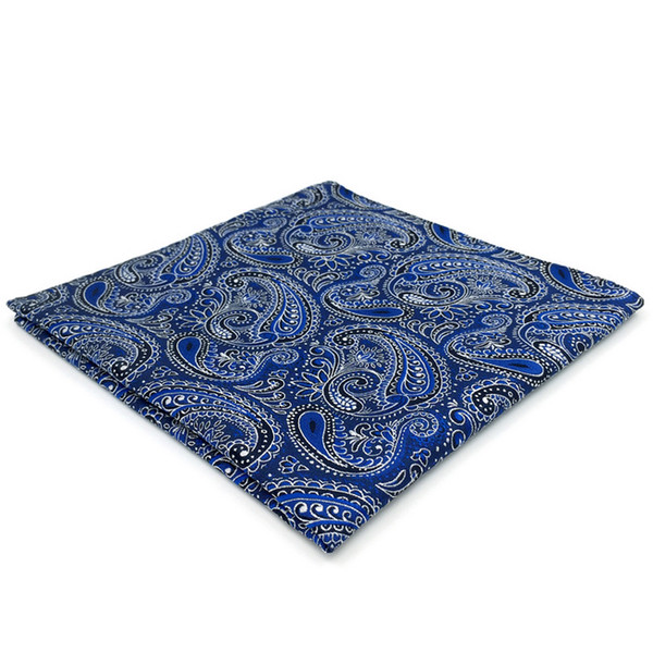 EH2 Blue White Paisley Mens Pocket Square Silk Classic Wedding Handkerchief Fashion Dress Hanky