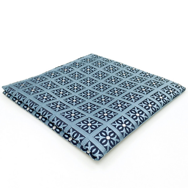 EH3 Blue Checkes Floral Silk Mens Pocket Square Fashion Classic Handkerchief Groom Dress Hanky