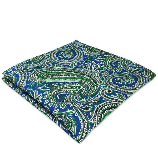 DH29 Blue Green Paisley Silk Mens Pocket Square Jacquard Woven Fashion Classic Hanky Groom Brand New