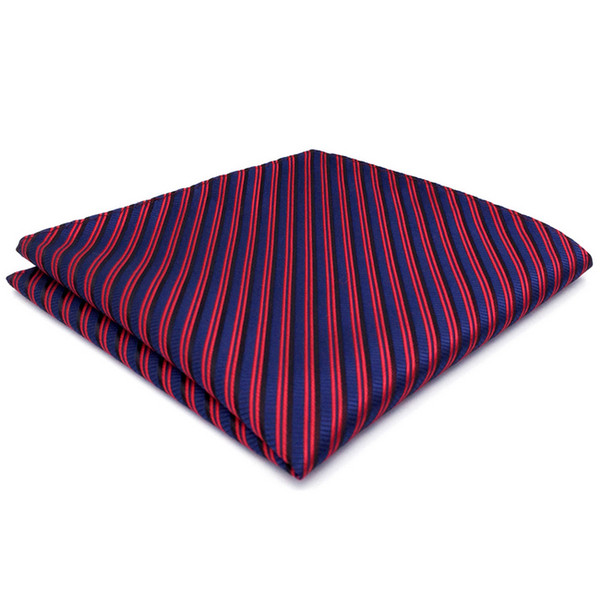 CH17 Blue Red Horizontal Striped Silk Mens Pocket Square Wedding Novelty Hanky Brand New Accessory Handkerchief