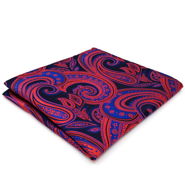 CH12 Navy Red Paisley Silk Jacquard Woven Mens Pocket Square Wedding Fashion Classic Handkerchief Dress Hanky