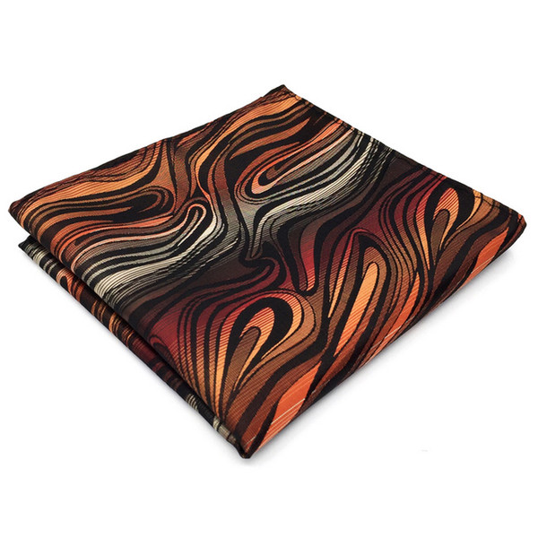 BH17 Orange Black Ripple Silk Wedding Mens Pocket Square Novelty Classic Handkerchief Dress Hanky