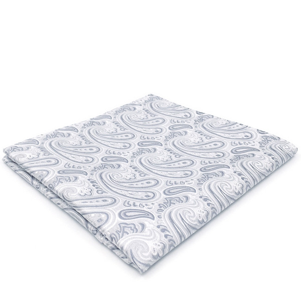 AH31 Silver Paisley Mens Pocket Square Silk Jacquard Woven Brand New Fashion Handkerchief Novelty Classic Hanky