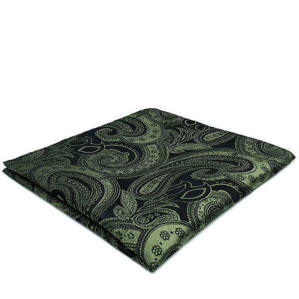 YH30 Deep green Paisley Silk Jacquard Woven Classic Fashion Pocket Square Mens Hanky