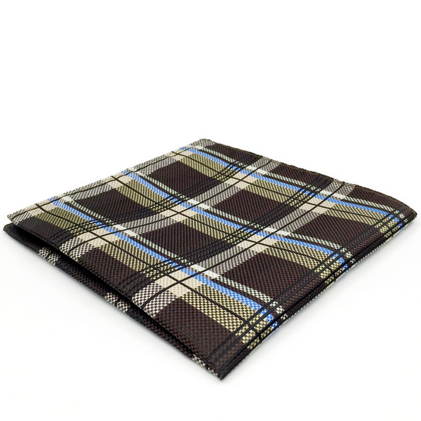 YH14 Checkes Dark Khaki Jacquard Woven Silk Fashion Classic Pocket Square Mens Acceossories Hanky