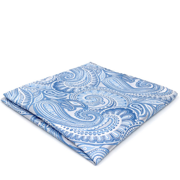 YH12 Paisley Azure Silver Mens Hankies 100% Silk Jacquard Woven Fashion Brand New Hanky