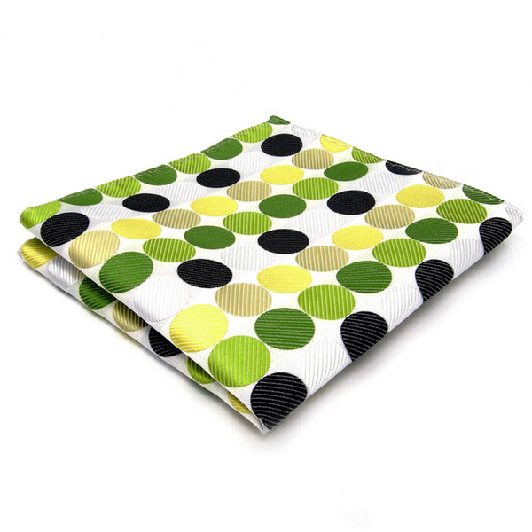 IH17 Pocket Square Polka Dot White Yellow Green Black Hanky Mens Neckties Jacquard Woven Handkerchief New