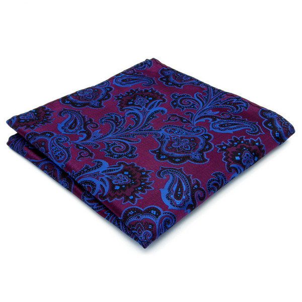 KH13 Floral Paisley Fuchsia Red Blue Navy Black Pocket Square Mens Neckties Jacquard Woven Hanky